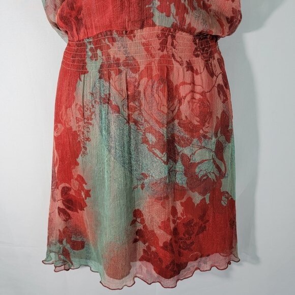 MNG Mango Women's Red/Green Floral Fully Lined V-neck Knee-Length Sundress Sz 4 - Picture 4 of 10